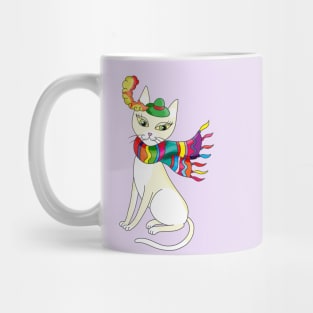 cute white cat in a hat and scarf Mug